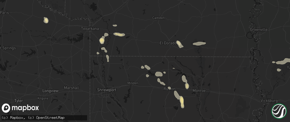 Hail map in Haynesville, LA on June 22, 2026