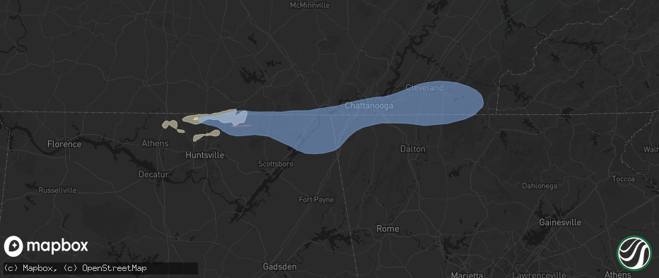 Hail map in Higdon, AL on June 22, 2026
