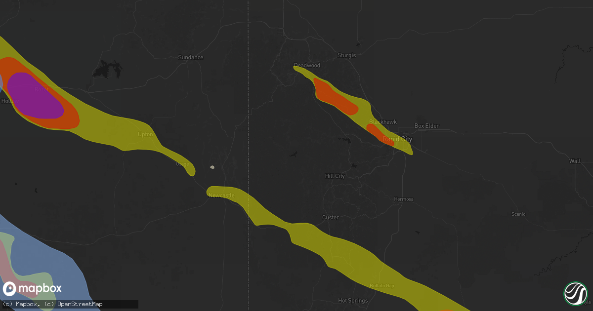 Hail map in Hill City, SD on June 22, 2026