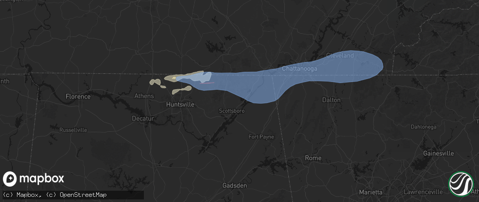 Hail map in Hollywood, AL on June 22, 2026