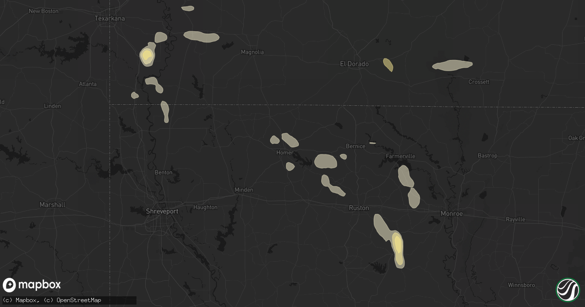 Hail map in Homer, LA on June 22, 2026
