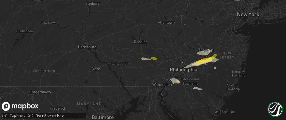 Hail map in Honey Brook, PA on June 22, 2026