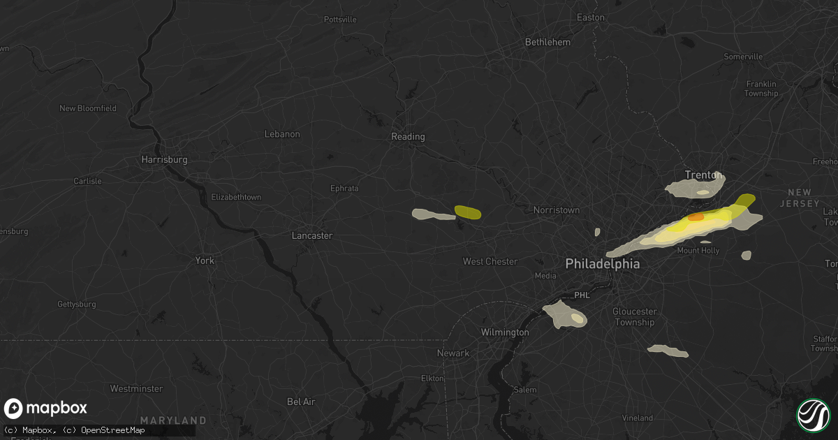 Hail map in Honey Brook, PA on June 22, 2026