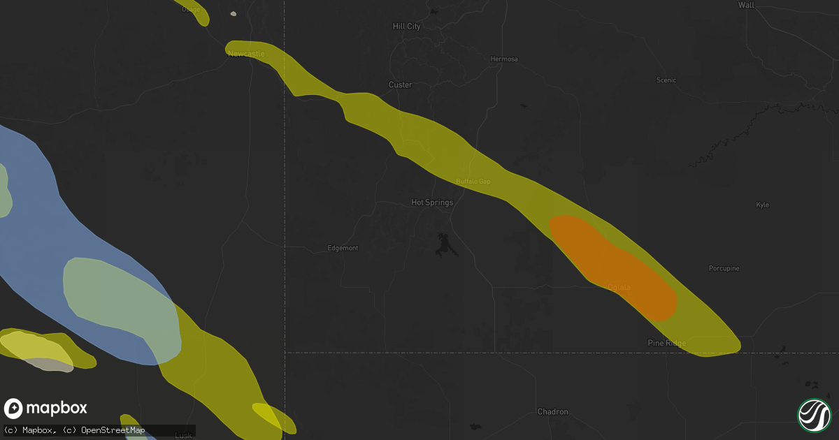 Hail map in Hot Springs, SD on June 22, 2026