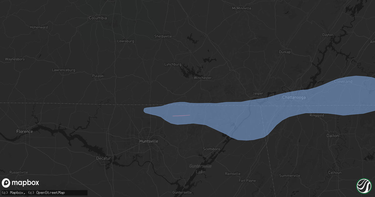 Hail map in Huntland, TN on June 22, 2026