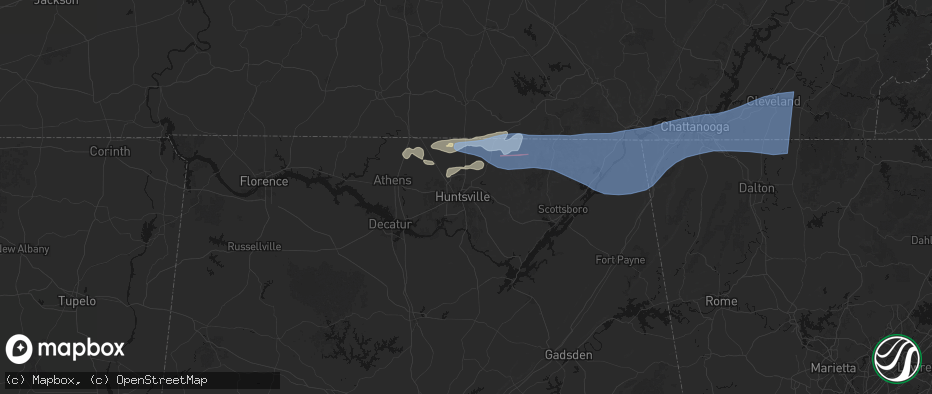 Hail map in Huntsville, AL on June 22, 2026