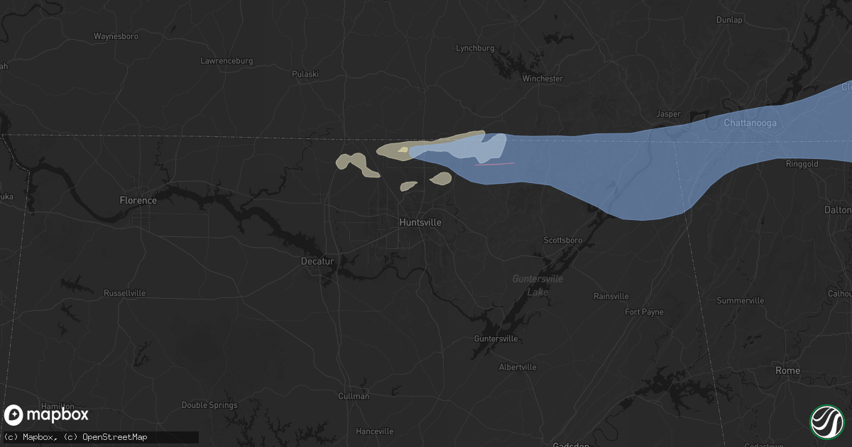 Hail map in Huntsville, AL on June 22, 2026