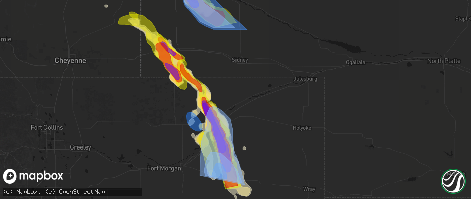 Hail map in Iliff, CO on June 22, 2026