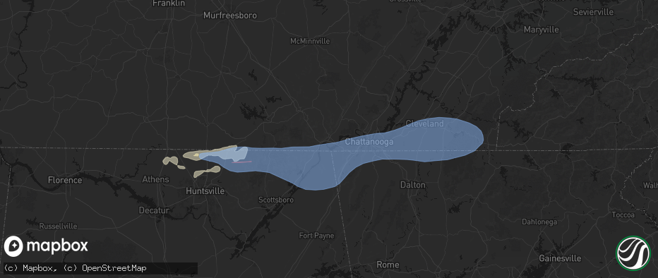 Hail map in Jasper, TN on June 22, 2026