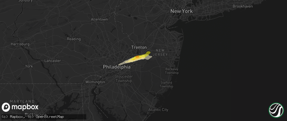 Hail map in Jobstown, NJ on June 22, 2026