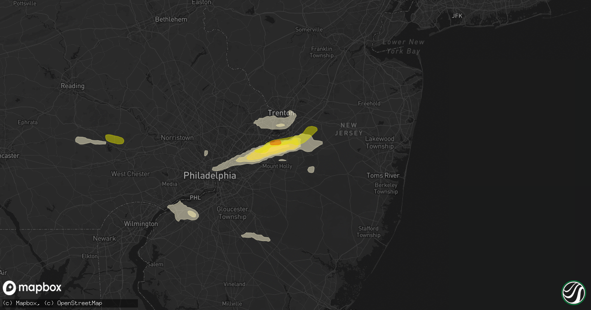 Hail map in Jobstown, NJ on June 22, 2026