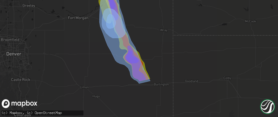 Hail map in Joes, CO on June 22, 2026