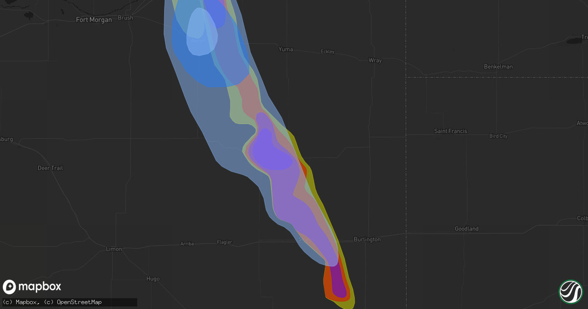 Hail map in Joes, CO on June 22, 2026