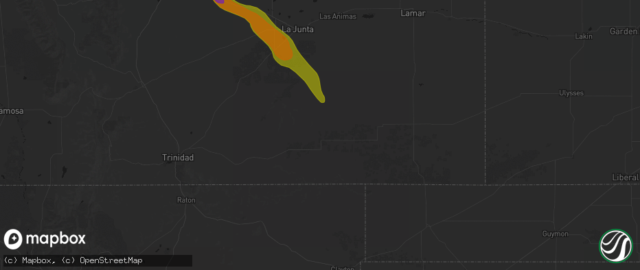 Hail map in Kim, CO on June 22, 2026