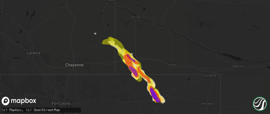 Hail map in Kimball, NE on June 22, 2026