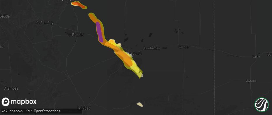 Hail map in La Junta, CO on June 22, 2026