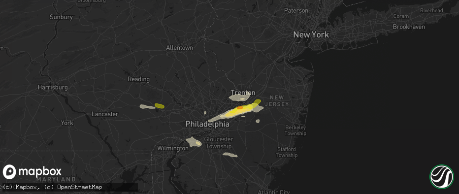 Hail map in Langhorne, PA on June 22, 2026