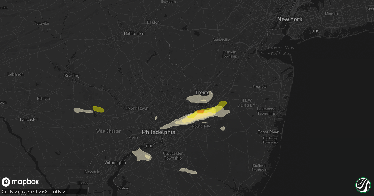 Hail map in Langhorne, PA on June 22, 2026