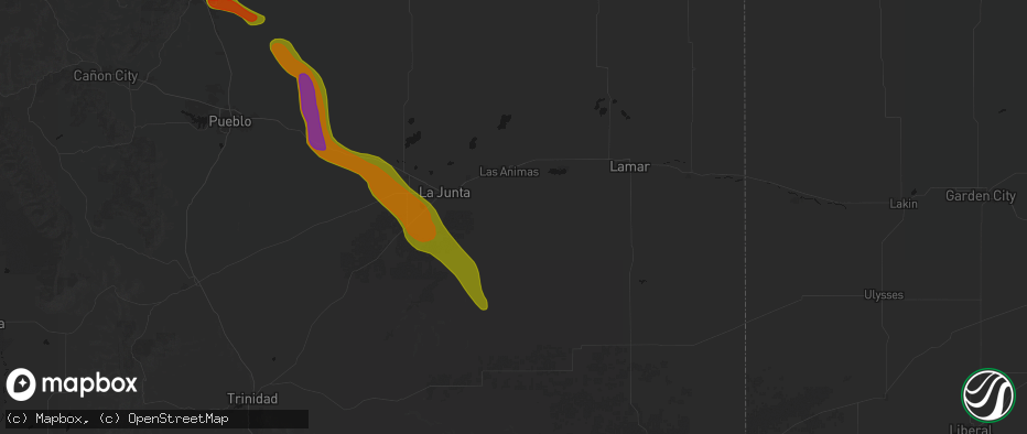 Hail map in Las Animas, CO on June 22, 2026