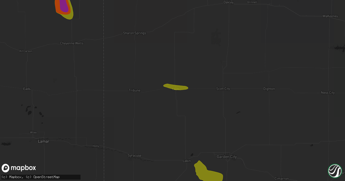 Hail map in Leoti, KS on June 22, 2026