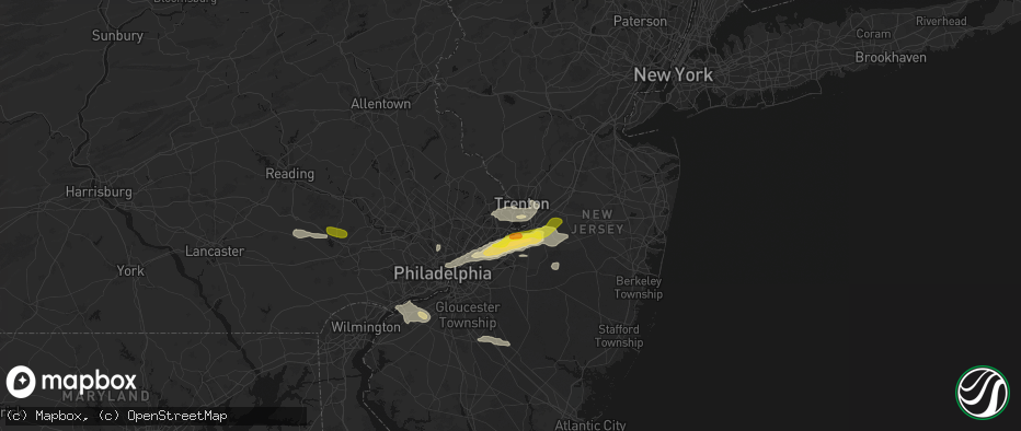 Hail map in Levittown, PA on June 22, 2026