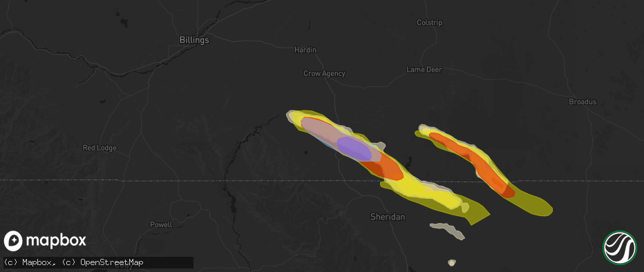Hail map in Lodge Grass, MT on June 22, 2026