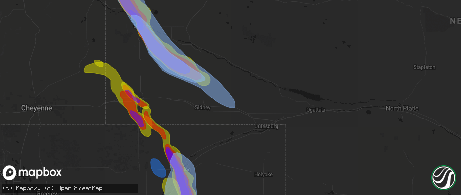 Hail map in Lodgepole, NE on June 22, 2026