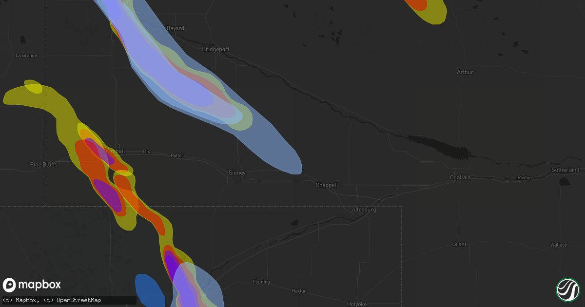 Hail map in Lodgepole, NE on June 22, 2026