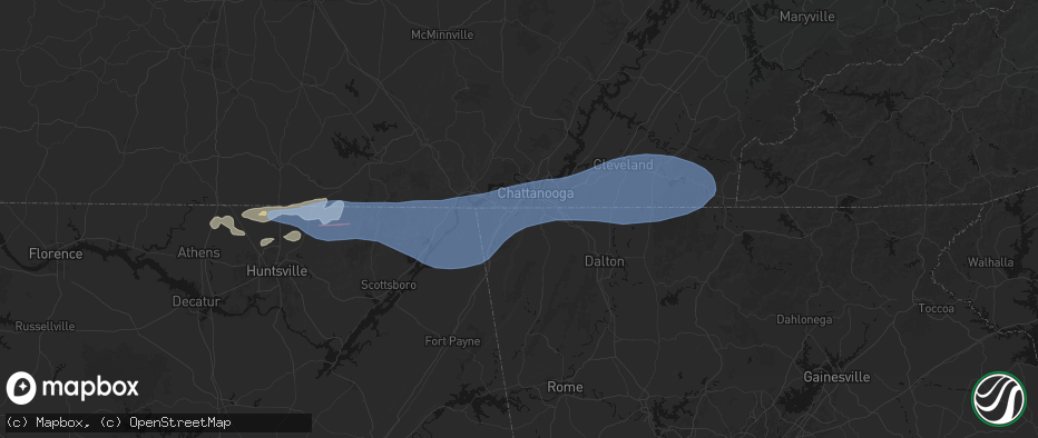 Hail map in Lookout Mountain, GA on June 22, 2026