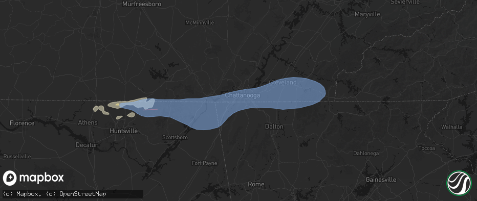 Hail map in Lookout Mountain, TN on June 22, 2026