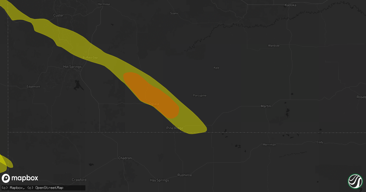 Hail map in Manderson, SD on June 22, 2026