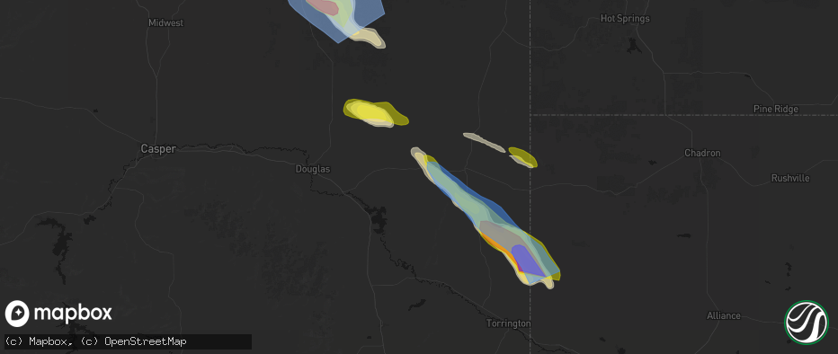 Hail map in Manville, WY on June 22, 2026