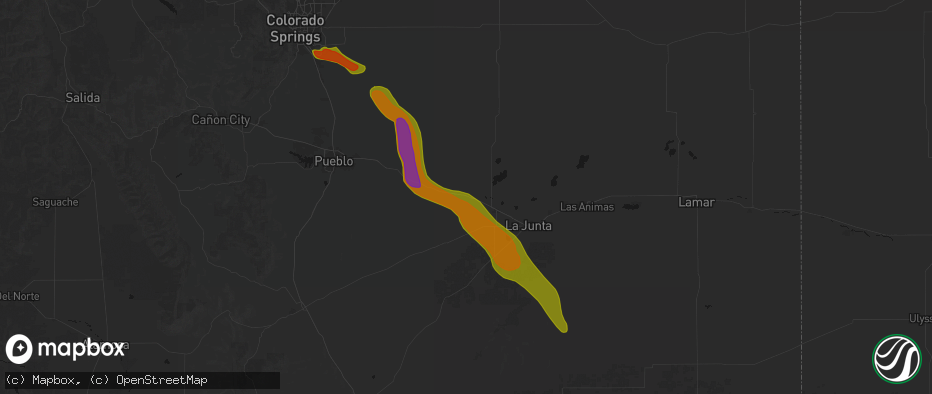 Hail map in Manzanola, CO on June 22, 2026