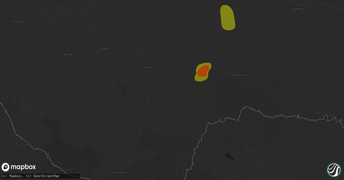 Hail map in Marathon, TX on June 22, 2026