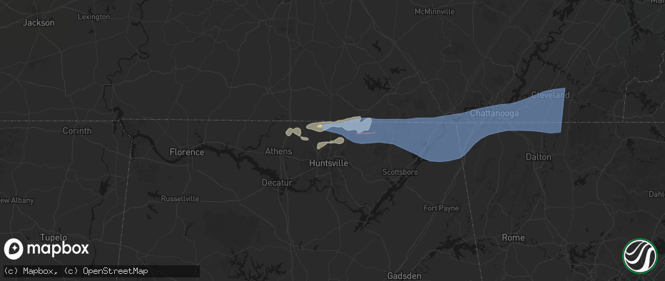 Hail map in Meridianville, AL on June 22, 2026