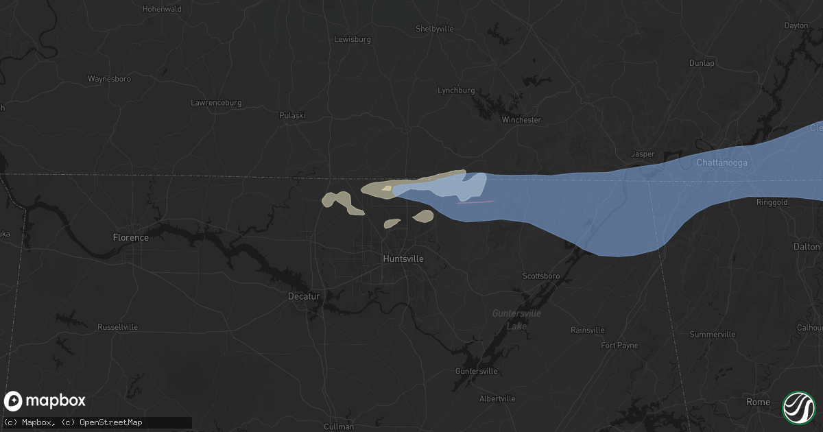 Hail map in Meridianville, AL on June 22, 2026