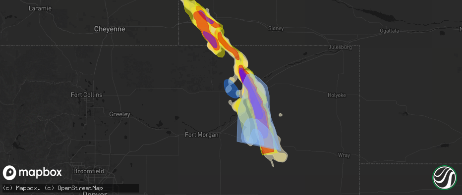 Hail map in Merino, CO on June 22, 2026
