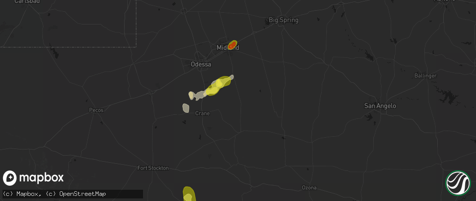 Hail map in Midkiff, TX on June 22, 2026