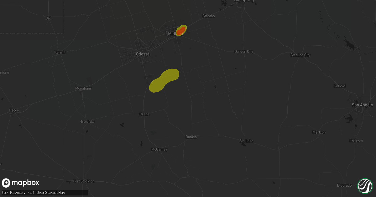 Hail map in Midkiff, TX on June 22, 2026