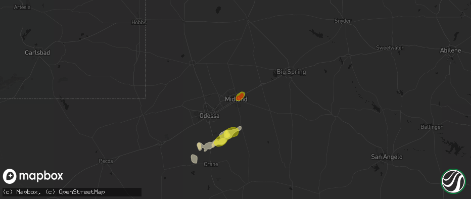 Hail map in Midland, TX on June 22, 2026
