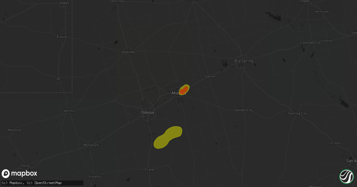 Hail map in Midland, TX on June 22, 2026