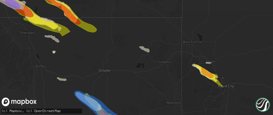 Hail map in Moorcroft, WY on June 22, 2026