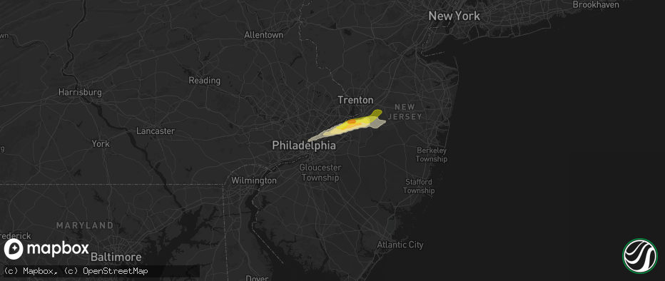 Hail map in Moorestown, NJ on June 22, 2026