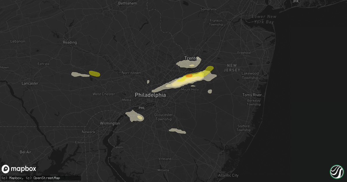 Hail map in Moorestown, NJ on June 22, 2026