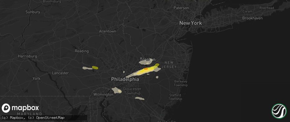 Hail map in Morrisville, PA on June 22, 2026