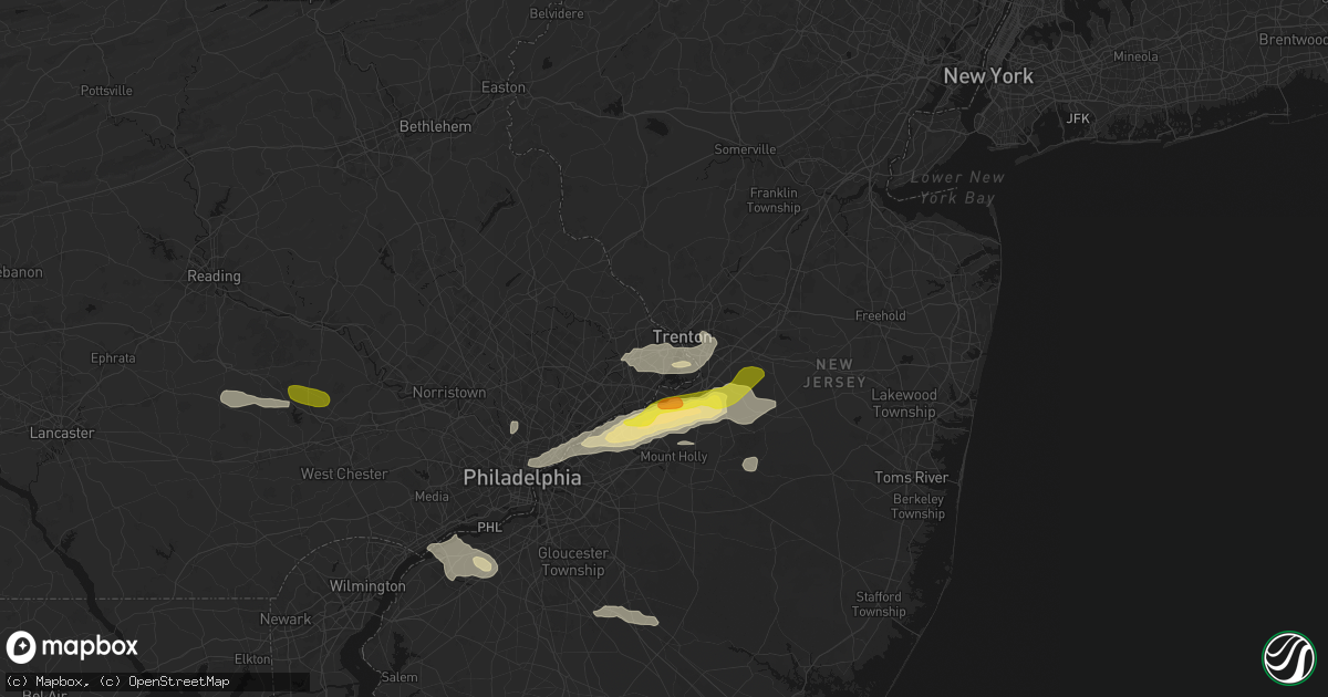 Hail map in Morrisville, PA on June 22, 2026