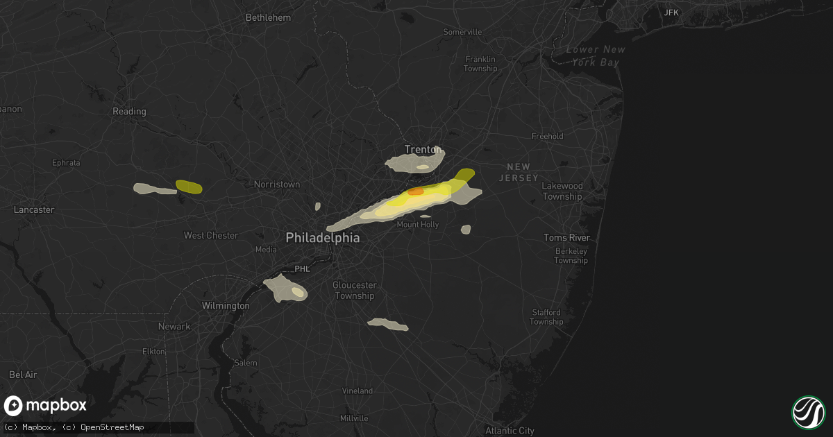 Hail map in Mount Holly, NJ on June 22, 2026