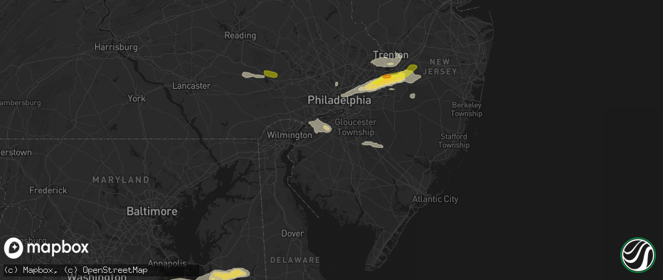 Hail map in Mullica Hill, NJ on June 22, 2026