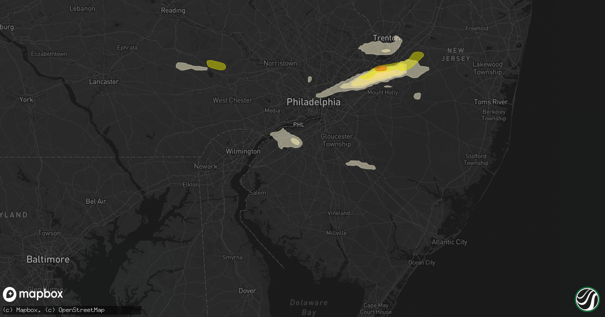 Hail map in Mullica Hill, NJ on June 22, 2026