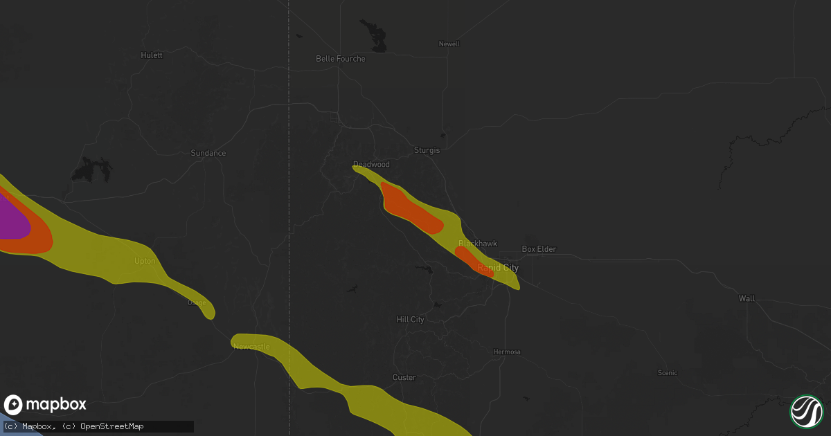 Hail map in Nemo, SD on June 22, 2026